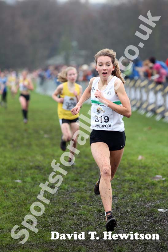 Katie Rowe finishing 2nd in the under-15s girls,  2012 McCain Liverpool Cross Challenge.